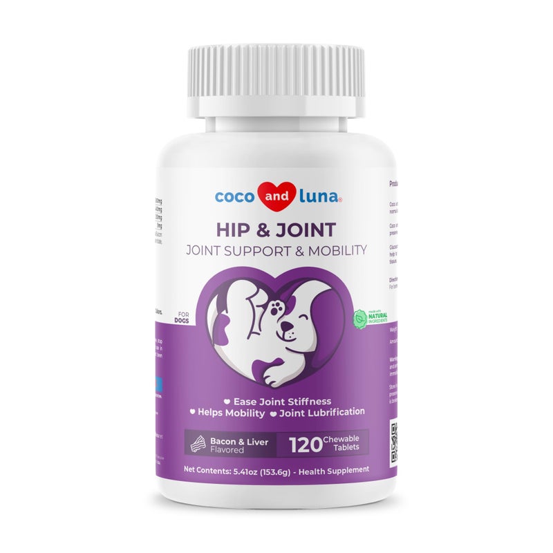 Coco and Luna Joint Supplement for Dogs - 120 Chewable Tablets - with Glucosamine, Chondroitin, MSM and Manganese for Hip, Tissue, and Mobility Support, Dog Joint Pain Relief - Image 1