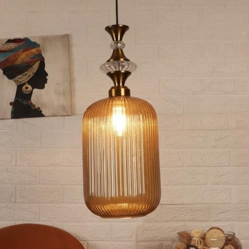 ELIANTE Vintage Hanging Pendant Light | Gold Finish Iron with Golden Glass | E27 Holder | Ceiling Light for Living Room, Bedroom & Dining | Free Bulb | 3 Years Warranty - Image 2
