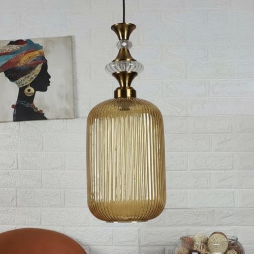 ELIANTE Vintage Hanging Pendant Light | Gold Finish Iron with Golden Glass | E27 Holder | Ceiling Light for Living Room, Bedroom & Dining | Free Bulb | 3 Years Warranty - Image 3