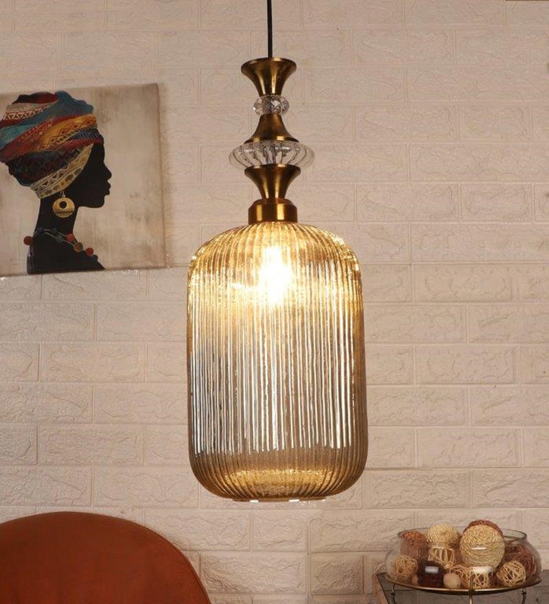 ELIANTE Vintage Hanging Pendant Light | Gold Finish Iron with Golden Glass | E27 Holder | Ceiling Light for Living Room, Bedroom & Dining | Free Bulb | 3 Years Warranty - Image 1