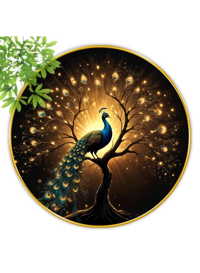 SAF Large Round Peacock paintings modern art Sparkle lamination Finished Surface Golden Slim Frame 58 cm x 58 cm Large Size, For Home/Office/Hotel painting GR105A - Image 4