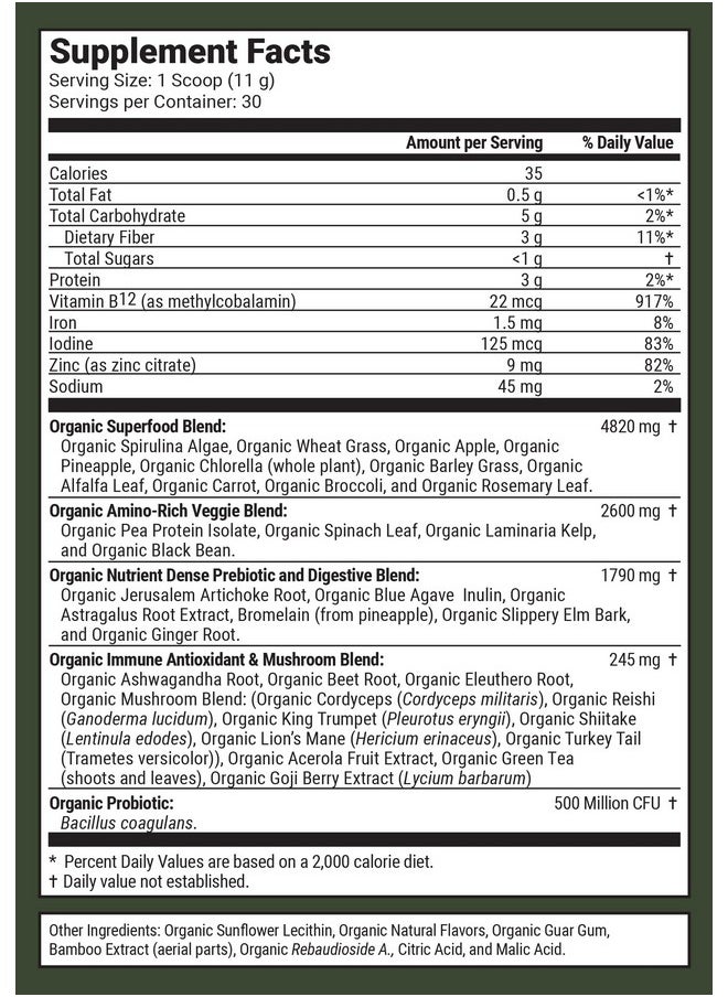 Terra Kai Organics - Sg7 Sports Greens Organic Green Juice Powder  Powdered Superfood Protein  Antioxidants  Mushrooms  Probiotics For Gut Health  Mixed Berry Flavor  30 Servings - Image 1