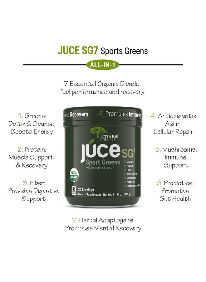 Terra Kai Organics - Sg7 Sports Greens Organic Green Juice Powder  Powdered Superfood Protein  Antioxidants  Mushrooms  Probiotics For Gut Health  Mixed Berry Flavor  30 Servings - Image 1