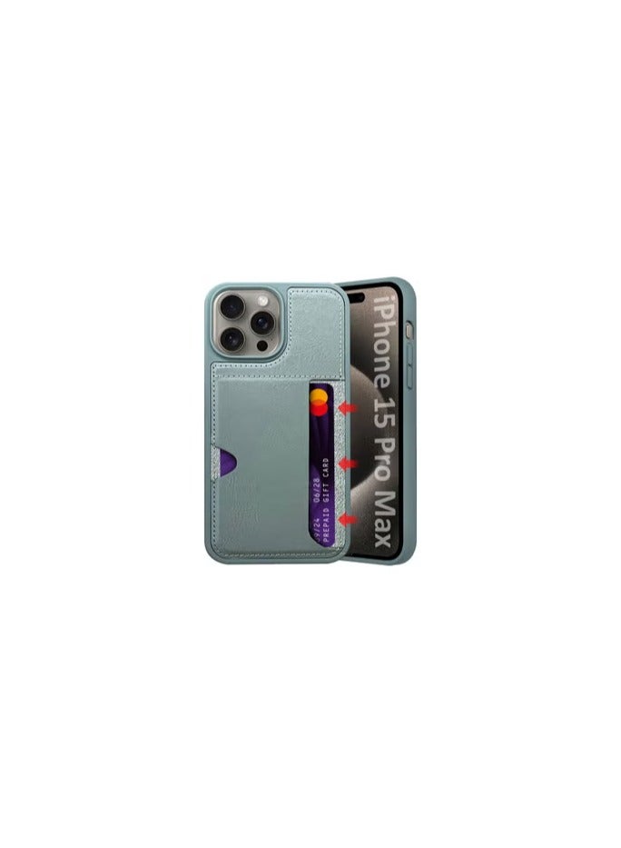 CATANES iPhone 15 Pro Max Case Leather Antifingerprint Cover with Wallet Card Slot Shell, Side Insert Card Holder, Anti Fall Protection - Grey - Image 2