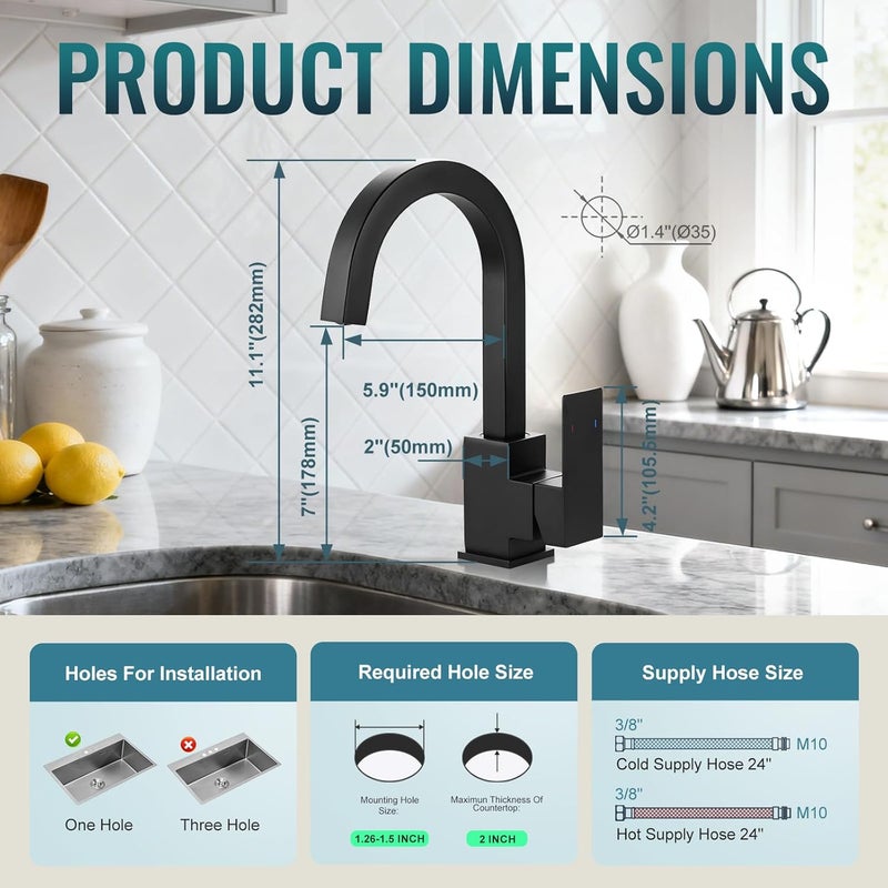 ALEASHA Matte Black Bar Sink Faucet, Bar Sink Faucet Single Hole, Stainless Steel Kitchen Bar Faucet with Single Handle for Kitchen Bathroom RV Restroom Sink - Image 3