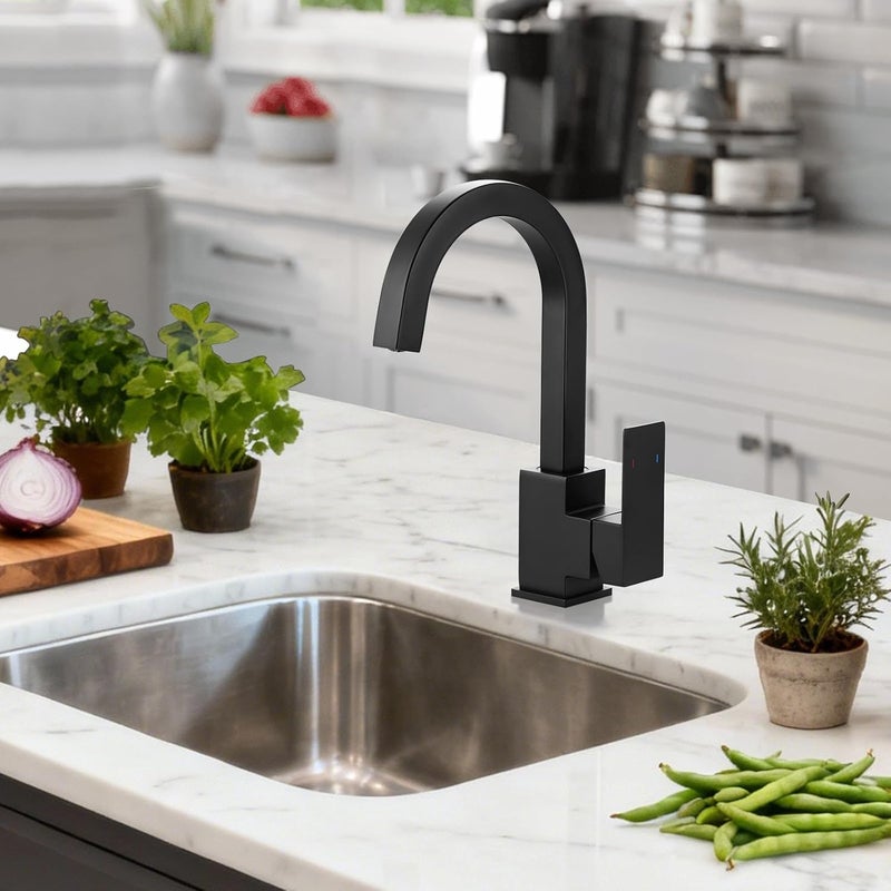 ALEASHA Matte Black Bar Sink Faucet, Bar Sink Faucet Single Hole, Stainless Steel Kitchen Bar Faucet with Single Handle for Kitchen Bathroom RV Restroom Sink - Image 2