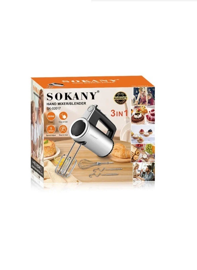 sokany SK-02017 Stainless Steel Hand Mixer/Blender 3 IN 1 - 5Speed\800W  - Image 2