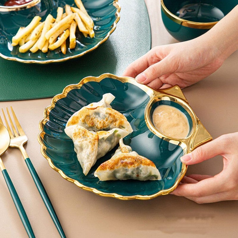 DOITOOL 2 pcs dumpling plate Sushi Plates cute serving plate dessert dish fruits plates chip plate with dip French Fries Plate salad japanese plates Dipping Bowl ceramics shell jewelry - Image 4
