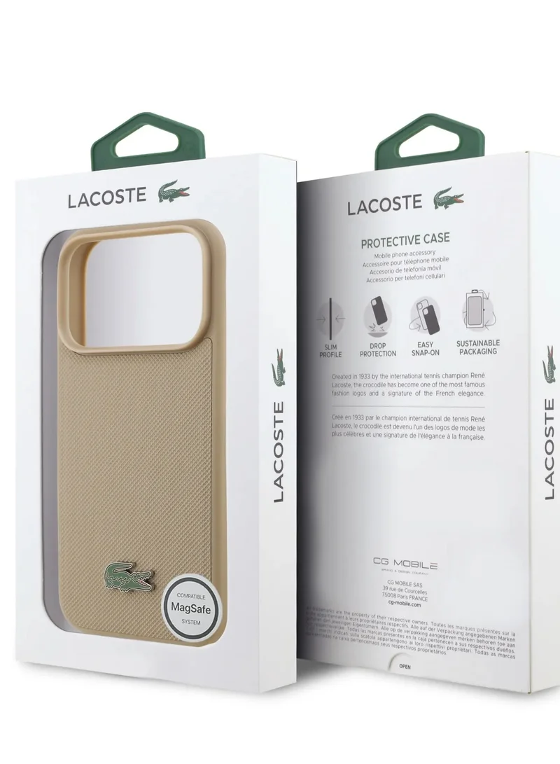 LACOSTE iPhone 17 Pro Max MagSafe / PU Leather Hard Case With Iconic Petit Pique Logo - Taupe