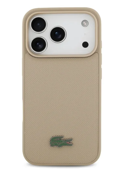 LACOSTE iPhone 17 Pro Max MagSafe / PU Leather Hard Case With Iconic Petit Pique Logo - Taupe