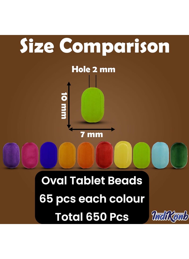 INDIKONB - INDIKONB Multicolour Oval Tablet Beads - Vibrant 10mm x 7mm Crafting Beads Set with 10 Unique Colors for Jewelry Making and DIY Projects (Multicolour 1) - Image 1