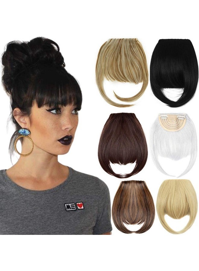 SLLIE 8" Clip In Bangs Hair Extensions Thick Full Neat Bangs Fringe Hair Extension With Temples One Piece Clip On Front Bangs Hairpiece - Image 1