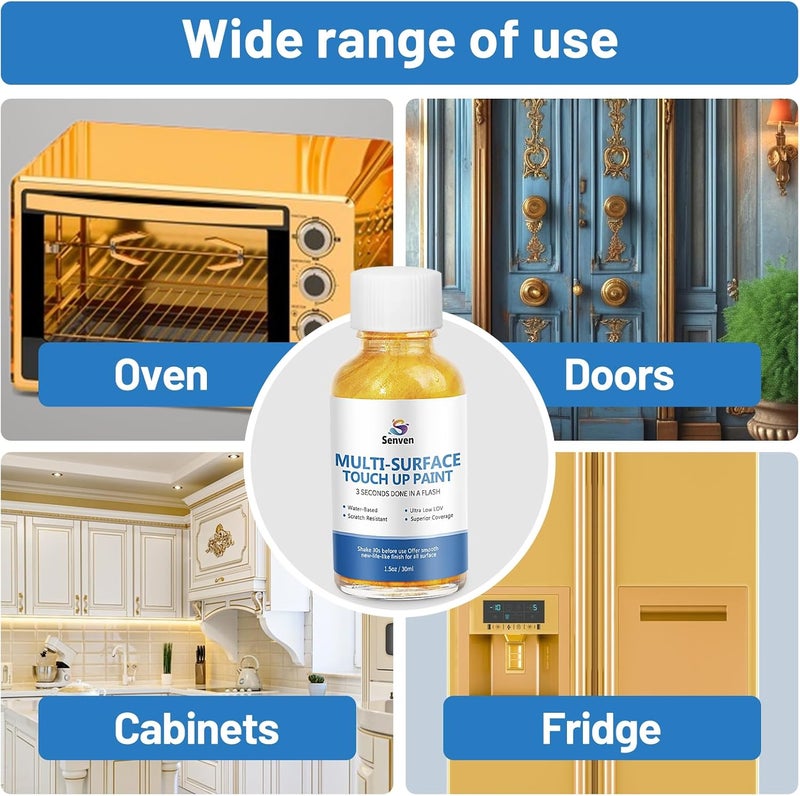 SENVEN Liquid Gold Leaf Paint High Gloss Multi Surface Rich gold Paint for Metal, Wood, Plastic, Canvas, Appliance, Furniture Scratch Repair & Art Handcrafts 30ml/1.5oz Fast Drying Acrylic Metallic - Image 4