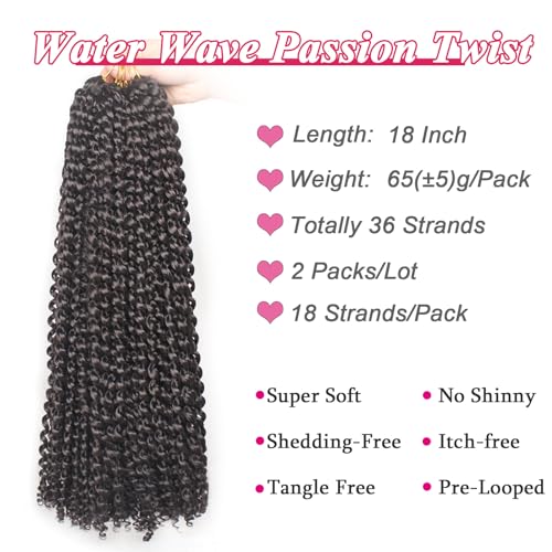 Leeven 18 Inch Passion Twist Crochet Braids Hair for Butterfly Locs 2 Pcs Synthetic Water Wave Passion Twists Crochet Braiding Hair for Women 2# - Image 3