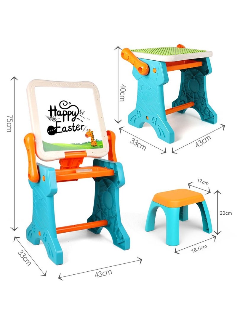 Little Story - Double Sided 2-In-1 Blocks Table And Magnetic Learning Board Set With Chair - Multicolor - Image 1