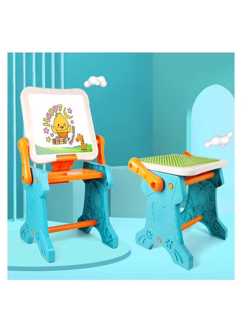Little Story - Double Sided 2-In-1 Blocks Table And Magnetic Learning Board Set With Chair - Multicolor - Image 1
