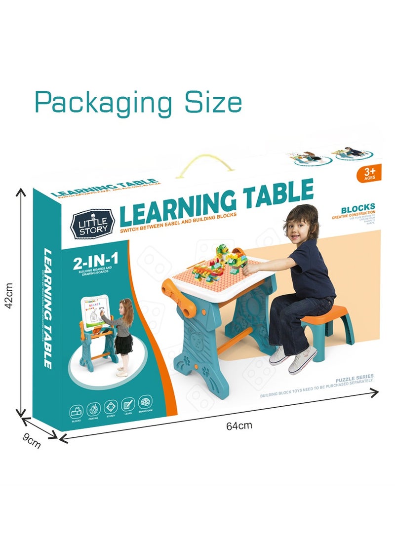 Little Story - Double Sided 2-In-1 Blocks Table And Magnetic Learning Board Set With Chair - Multicolor - Image 1