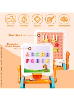 Double Sided 2-In-1 Blocks Table And Magnetic Learning Board Set With Chair - Multicolor