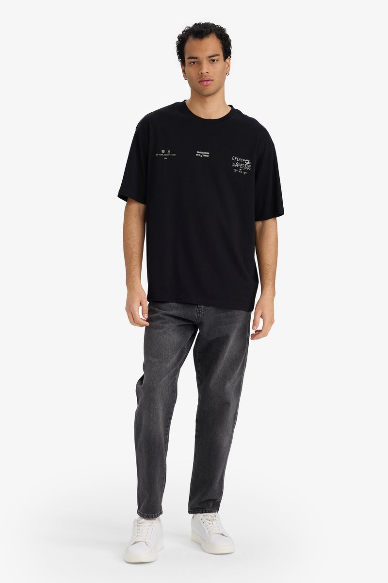 ديفاكتو تيشيرت قطن نص كم اوفر سايز برقبة مستديرة - Image 2