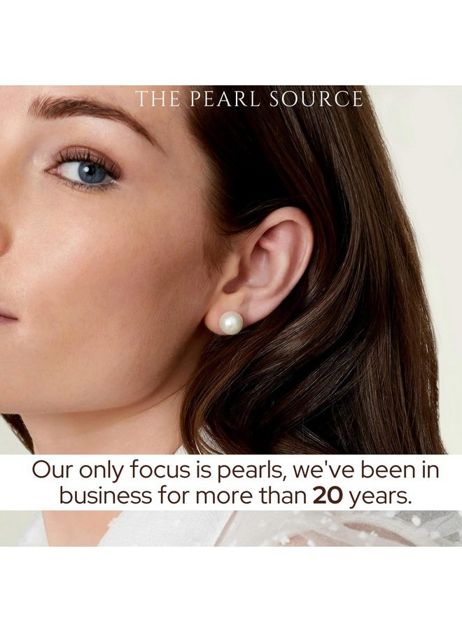 The Pearl Source 9-10Mm White Freshwater Real Pearl Earrings For Women - 14K Gold Earrings | Hypoallergenic Earrings With Genuine Cultured Pearls  - Image 5