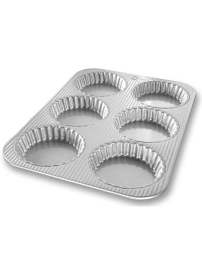 USA Pan Pan Bakeware Aluminized Steel Mini Fluted Tart Pan, 6-Well - Image 1