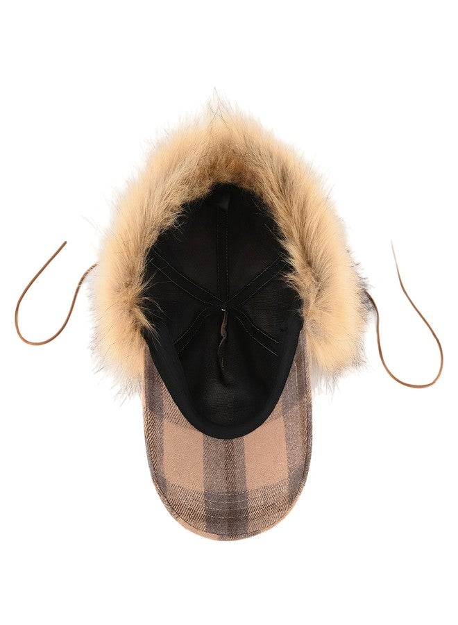PURFUN Winter Windproof Warm Baseball Cap with Fuzzy Faux Fur Ear Flaps, Men Women Classic Tartan Large Brim Visor Ski Cap Running Cycling Camping Hunting Trapper Hat Balaclava Ushanka Russian Hat Khaki - Image 5