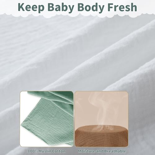 GUNTAIL Muslin Swaddle Blankets for Newborn, 2 Pack Breathable Soft Receiving Blanket, Large 41 x 41 inches Swaddle Wrap Burping Clothes, Essentials Infant Shower Items. (White & Light Gray) - Image 5