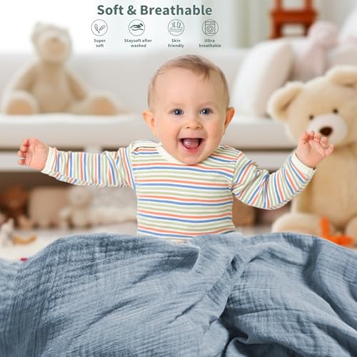 GUNTAIL Muslin Swaddle Blankets for Newborn, 2 Pack Breathable Soft Receiving Blanket, Large 41 x 41 inches Swaddle Wrap Burping Clothes, Essentials Infant Shower Items. (White & Light Gray) - Image 4