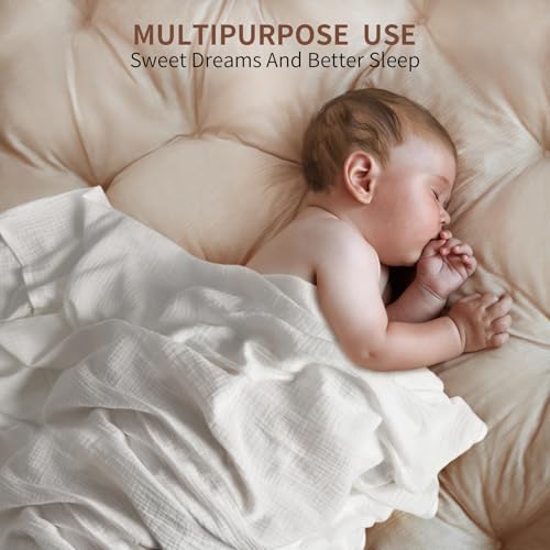 GUNTAIL Muslin Swaddle Blankets for Newborn, 2 Pack Breathable Soft Receiving Blanket, Large 41 x 41 inches Swaddle Wrap Burping Clothes, Essentials Infant Shower Items. (White & Light Gray) - Image 3