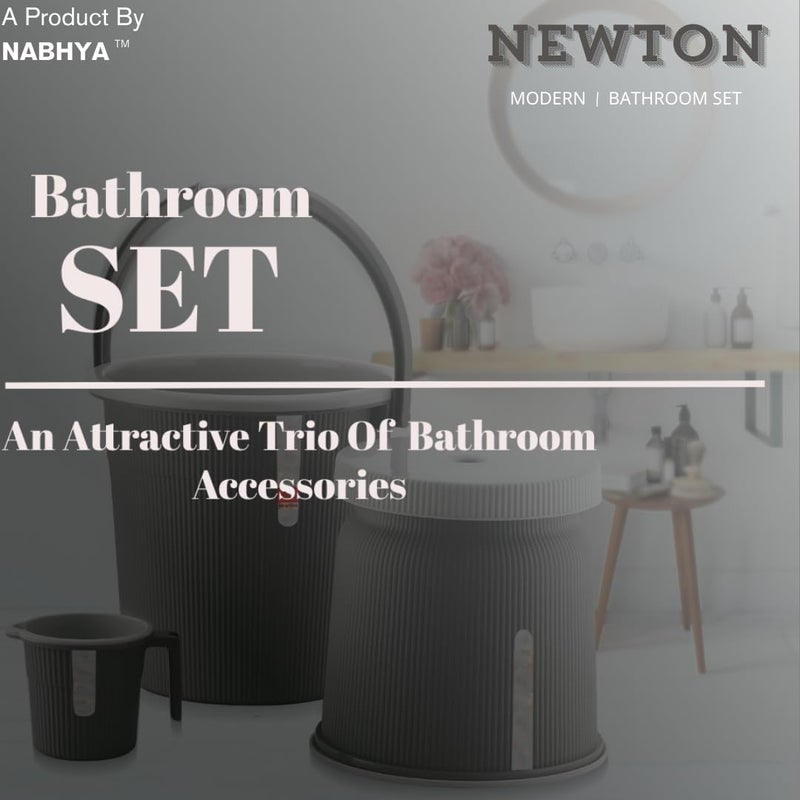 Nabhya Combo of 3 pcs Bathroom Accessories Set Plastic Bathroom Set with 20Ltr Plastic Bucket Small Mug and Big Stool for Home Kitchen Bathroom Black - Image 2