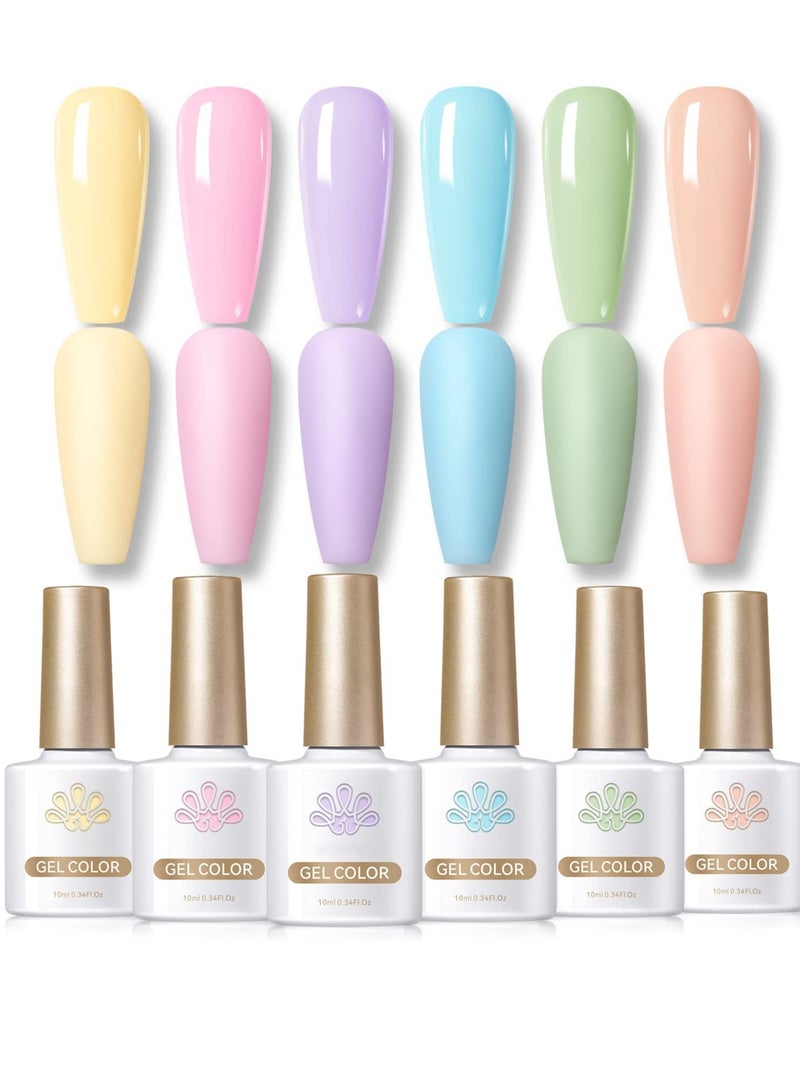 Excefore Gel Nail Polish Set 6PCS, Pastel Spring Summer Gel Polish Macaron Candy Sweet Color Gel Polish Soft Pink Yellow Purple Blue Green Colors Collection Nail Art Gift Box 10ML - Image 1