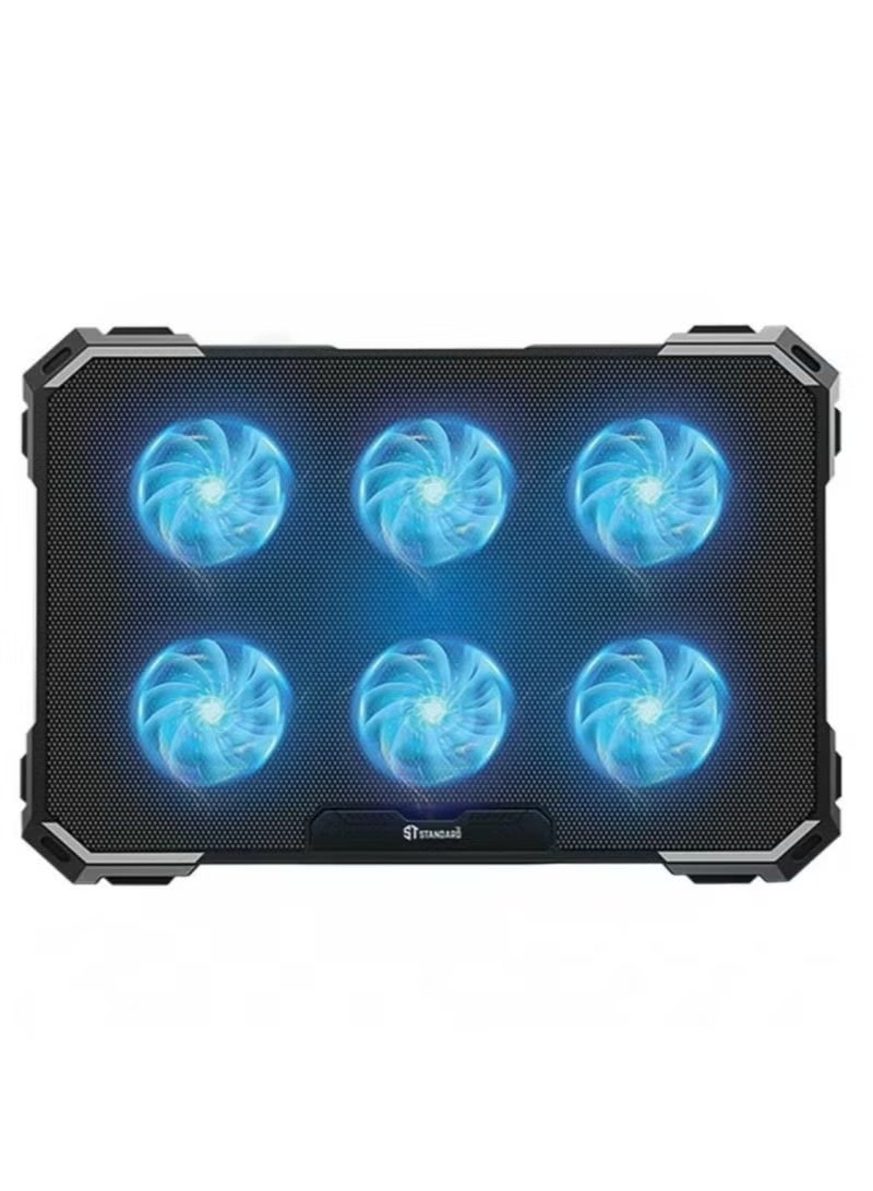 St ICE-06N RGB Gaming Laptop Cooling Pad – 6 Blue LED Fans – Supports up to 17” – Powerful Cooling with Professional Design  - Image 1