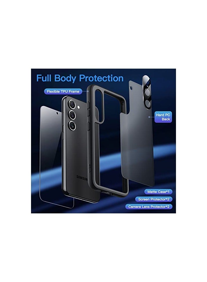 JETech 5 in 1 Matte Case for Samsung Galaxy S23 5G 6.1-Inch with 2 Screen Protector and 2 Camera Lens Protector, Translucent Back Protective Phone Cover, Tempered Glass Film (Black) - Image 4
