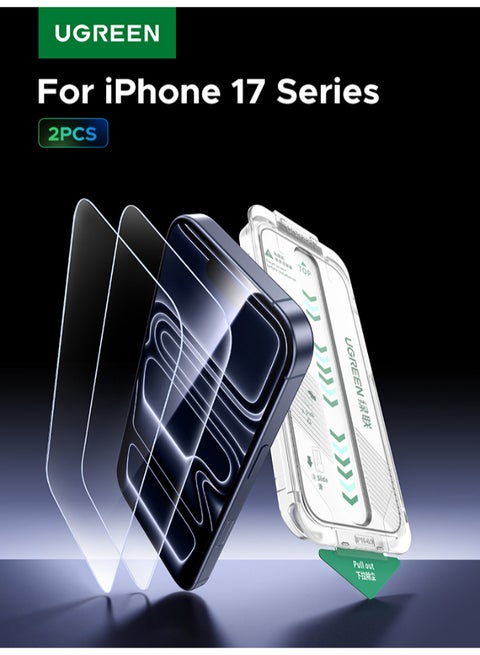 واقي شاشة آيفون 17 برو ماكس من قطعتين مع مجموعة محاذاة تلقائية، شفاف للغاية، مقاوم للخدش، حماية من الدرجة العسكرية، سهل التركيب، مضاد لبصمات الأصابع، غشاء زجاجي خالٍ من الفقاعات