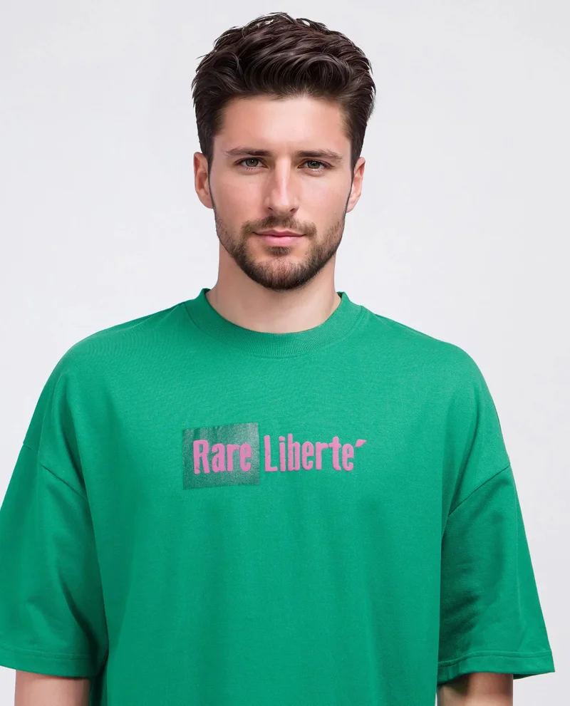 Rare Rabbit Rare Rabbit Men Moshe Green Cotton Fabric Short Sleeve Oversized Fit Graphic Printed T-Shirt