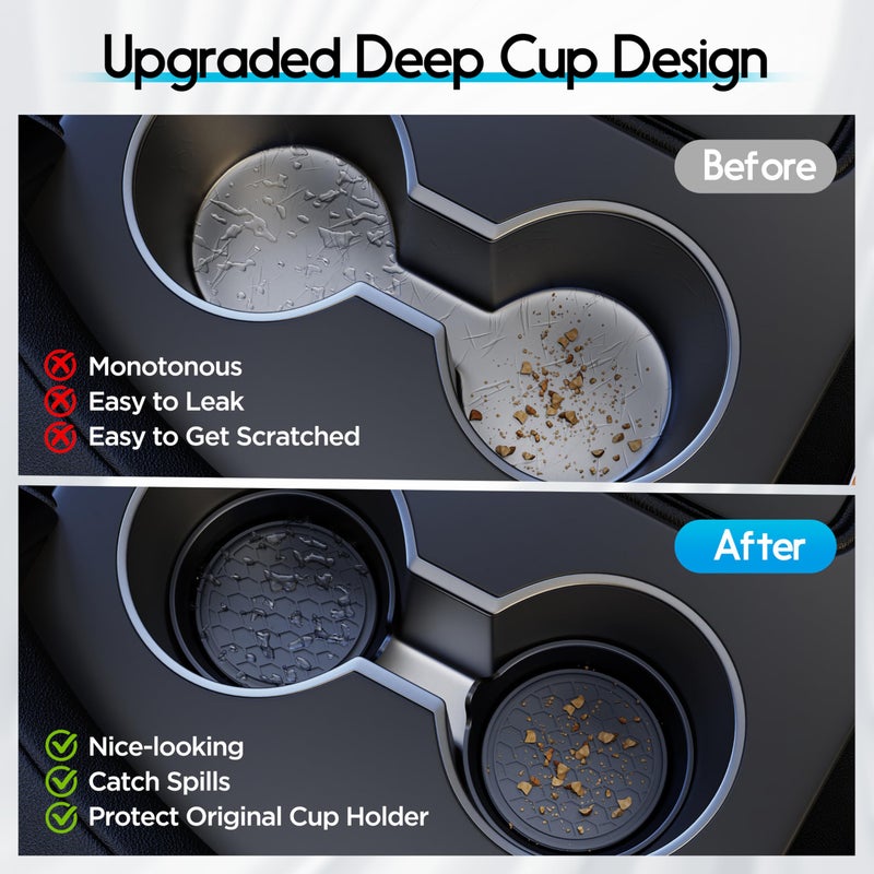 Amooca Car Cup Coaster Universal Automotive Waterproof Non-Slip Cup Holders Sift-Proof Spill Holder Car Interior Accessories 2 Pack Black - Image 3