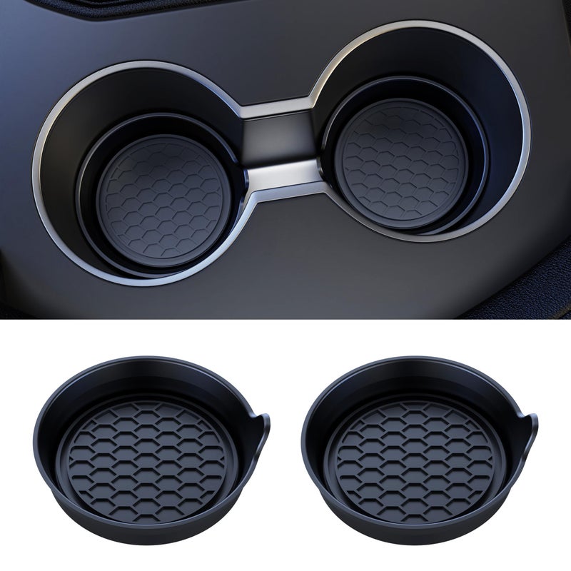 Amooca Car Cup Coaster Universal Automotive Waterproof Non-Slip Cup Holders Sift-Proof Spill Holder Car Interior Accessories 2 Pack Black - Image 1