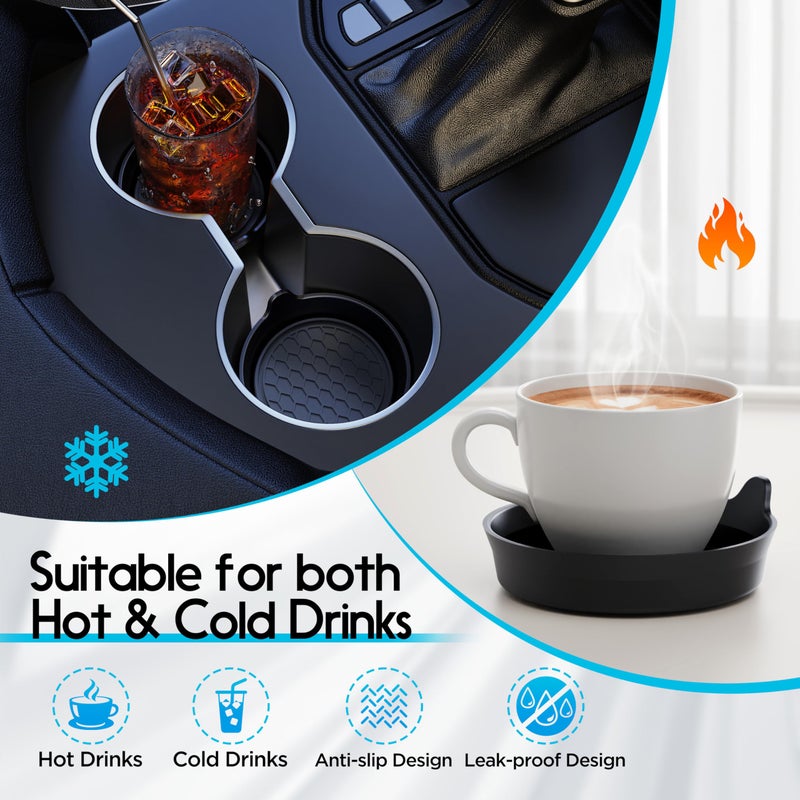 Amooca Car Cup Coaster Universal Automotive Waterproof Non-Slip Cup Holders Sift-Proof Spill Holder Car Interior Accessories 2 Pack Black - Image 2