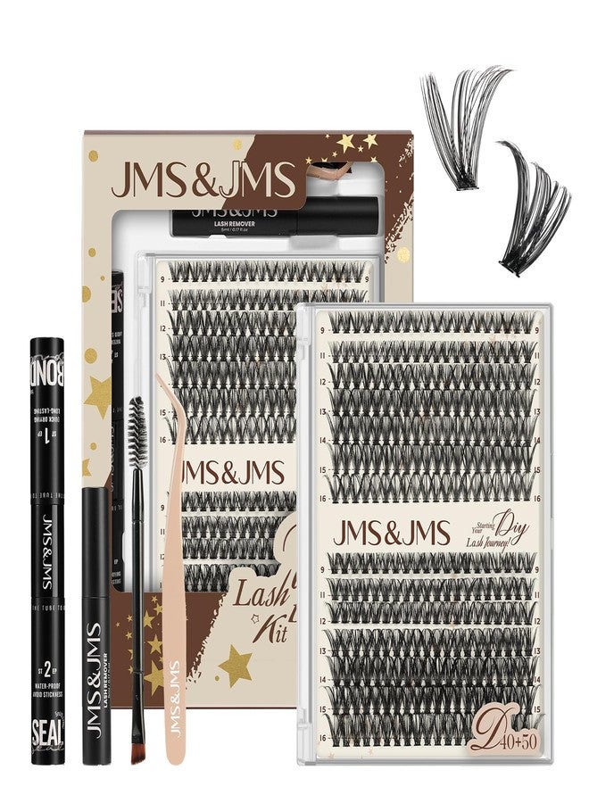 مجموعة JMS&JMS لتطويل الرموش، مجموعة عناقيد الرموش 40D+50D، رموش فردية مجعدة على شكل حرف D، مجموعة تطويل الرموش، 280 قطعة من الرموش العنقودية ذات الشريط الرفيع، لاصق ومثبت الرموش، ملقط، سهلة الاستخدام - Image 1