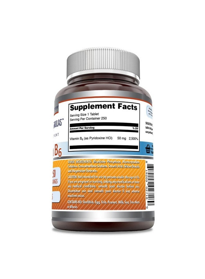 Amazing Nutrition أقراص فيتامين ب6 بيريدوكسين 50 ملغ 250 قرص مكمل غذائي؛ خالي من الكائنات المعدلة وراثيًا؛ خالي من الغلوتين؛ صنع في الولايات المتحدة - Image 4
