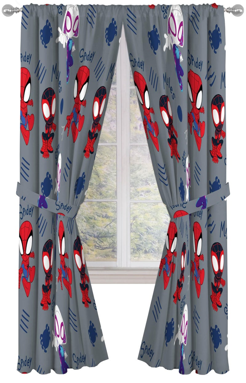 Jay Franco Window Curtains for Kids Bedroom 4-Piece Drape Set with 2 Tiebacks, Grey - Spidey & His Amazing Friends, 42" W x 63" L (Pack of 2) - Image 1