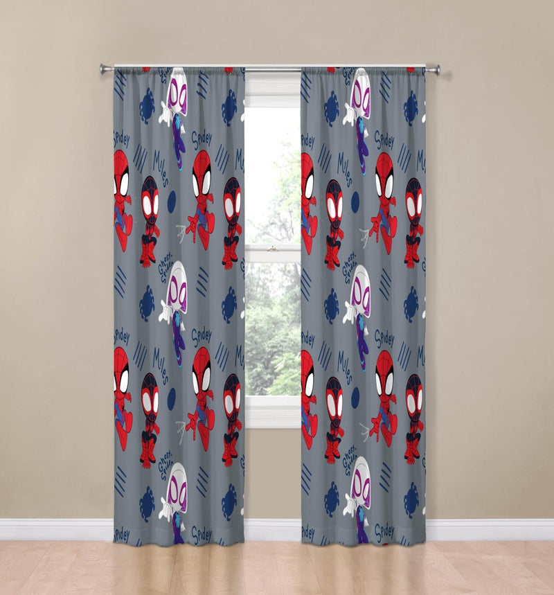 Jay Franco Window Curtains for Kids Bedroom 4-Piece Drape Set with 2 Tiebacks, Grey - Spidey & His Amazing Friends, 42" W x 63" L (Pack of 2) - Image 2