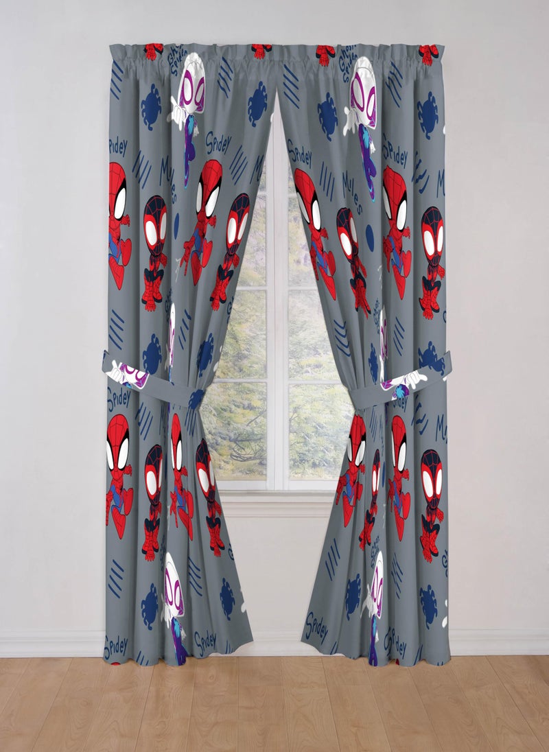 Jay Franco Window Curtains for Kids Bedroom 4-Piece Drape Set with 2 Tiebacks, Grey - Spidey & His Amazing Friends, 42" W x 63" L (Pack of 2) - Image 4
