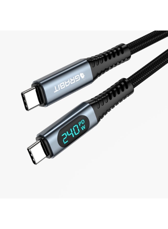 GRABIT HIGH SPEED DATA STREAMING CABLE with LED Display, 240W PD,00 40GBPS. 4K/60Hz.  1.2M, TYPE- C-C - Image 1