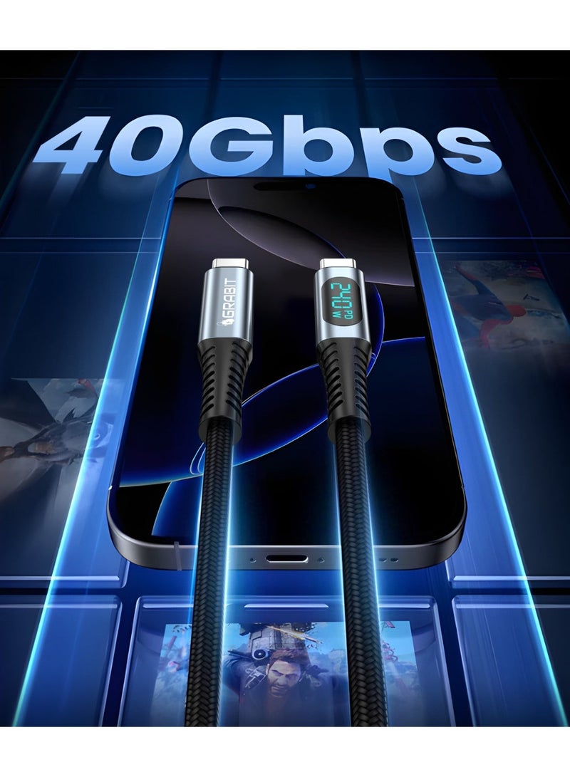 GRABIT HIGH SPEED DATA STREAMING CABLE with LED Display, 240W PD,00 40GBPS. 4K/60Hz.  1.2M, TYPE- C-C - Image 2