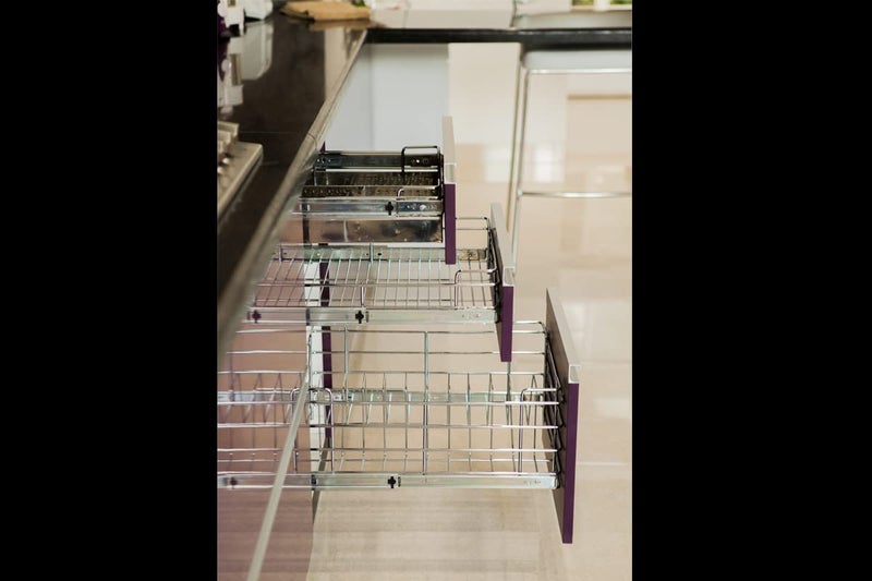 NNIDHI NNIDHI Stainless Steel Chrome Plated Modular Kitchen Basket for Organize Multipurpose Utensils and kitchen accessories 5MM 4 cup 4 cutlery 8 thali 14 inch width 20 inch depth set of 3  - Image 2