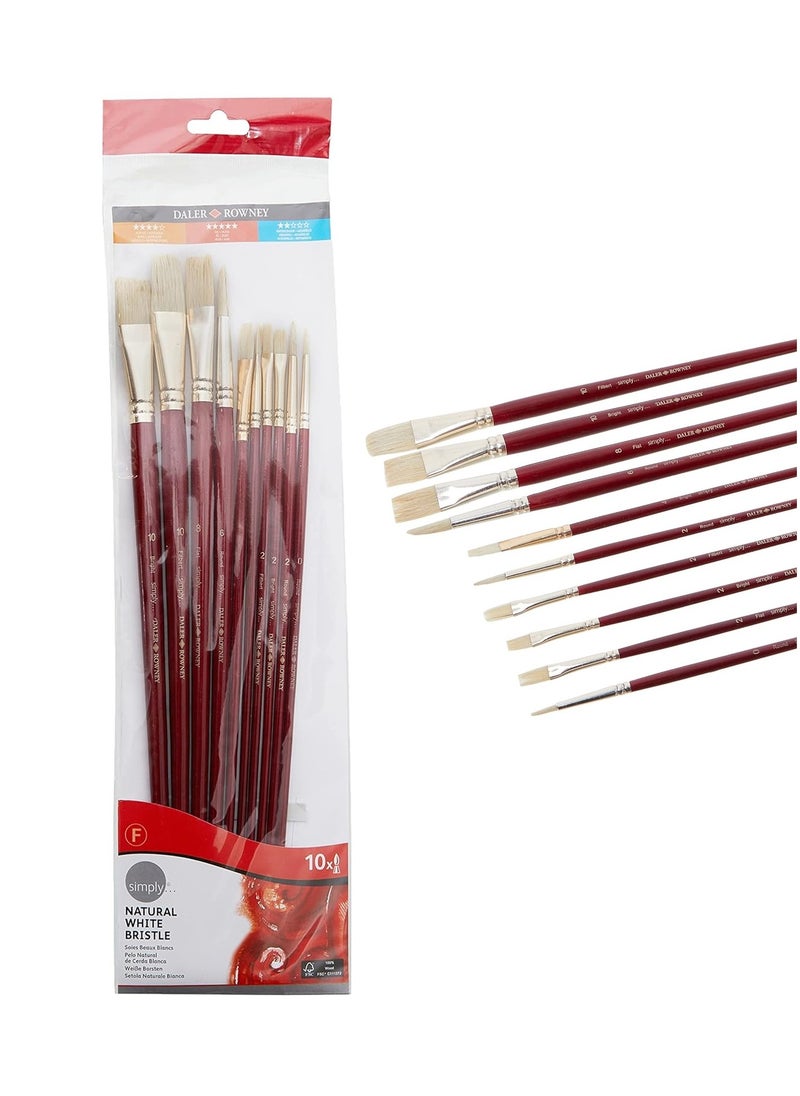 Daler Rowney 10-Piece Multi Purpose Paint Brushes With Natural White Bristles  - Image 1