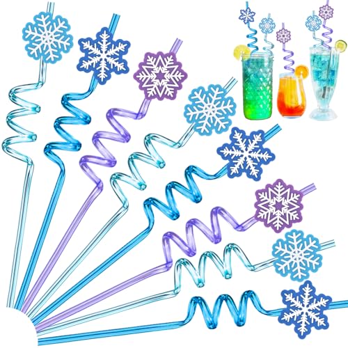 Winrayk Winrayk Snowflake Plastic Drinking Straws Party Favors 24Pcs Reusable Straws Disposable Bulk Christmas Goodie Bag Stuffer Classroom Prizes Kids Girls Summer Winter Snow Birthday Party Supplies Decor