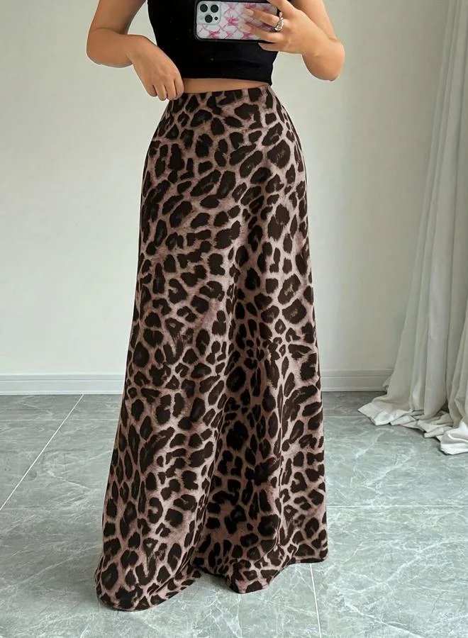 Take Two  Brown Leopard Print A-Line Maxi Skirt for Women | Best Price UAE
