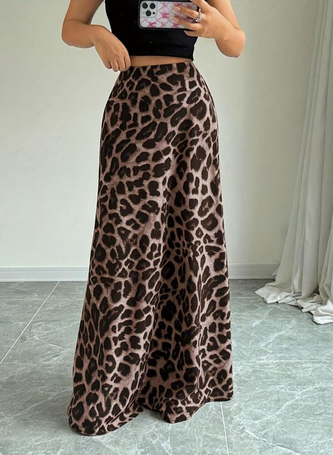 Take Two Brown Leopard Print A-Line Maxi Skirt - Image 4